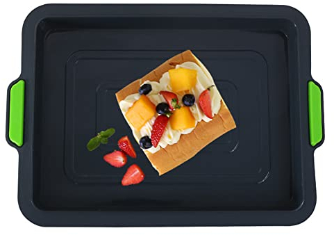 KeepingcooX® Non-Stick Traybake/Brownie Tin, 34 x 24 x 3 cm | Large Baking Sheet/Rectangular Cake Tray for Baking with Handles, Double-Colors, Reusable Silicone, Random Color