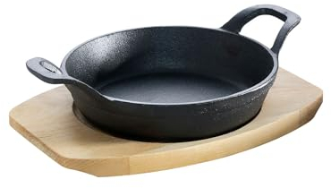 ALL'GRILL Gusseisenpfännchen mit 2 Griffen Ø 15 cm und Holzuntersetzer