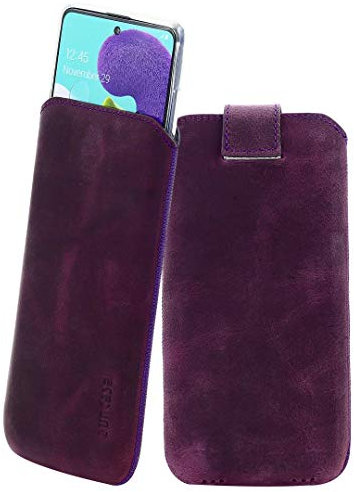 Suncase Etui Tasche kompatibel mit Samsung Galaxy A51 mit ZUSÄTZLICHER Hülle/Schale/Bumper/Silikon *Lasche mit Rückzugfunktion* Handytasche Ledertasche Schutzhülle Case in antik-lila