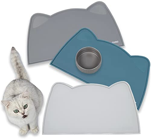 OHMO Napfunterlage für Kleine Hunde und Katze, 46x25cm, Unterlage für Katzennapf, rutschfeste Futterunterlage aus Silikon, Wasserdicht, Aschgrau