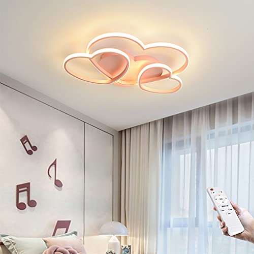 JINWELL LED Modern Deckenleuchte Kinderzimmer Mädchen Schlafzimmer Decke Lampen Dimmbar Mit Fernbedienung, Liebe Herz Design Acryl-Schirm Deco Deckenlampe Für Küchen Esszimmer Kinderlampe,Rosa,60cm