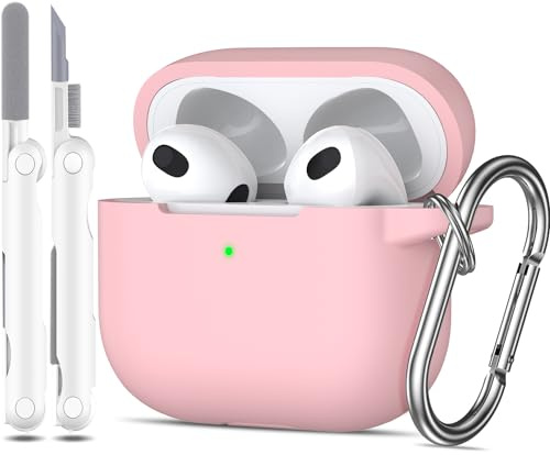MHYALUDO Kompatibel mit AirPods 3 Generation Hülle 2021, Kompatibel mit AirPods 3 Hülle, weicher Silikonschutz, kompatibel mit AirPods 3-Hülle mit Schlüsselanhänger und Reinigungsset, Sand Rosa