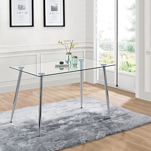 GOLDFAN Esstisch Glas Küchentisch Glastisch Metal Rechteckiger Tisch Wohnzimmertisch Design Geeignet für 4-6 Personen 110cm
