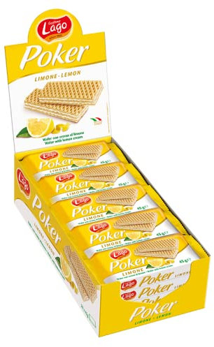 Lago 1968, Poker Limone 20x45g, Wafer con Vellutata Crema al Limone 75% con 3 Strati Friabili di Wafer