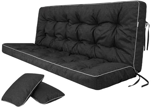 Bjird Bankauflage für Gartenbank, Polsterauflage für Hollywoodschaukel, Gartenschaukelkissen, Sitzkissen und Rückenkissen, gesteppt, inkl. 2 Seitenkissen, 140 x 49 x 56 cm - schwarz