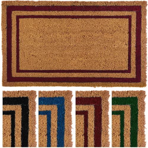 Ecomills Red Border Coco Coir Doormat, 18 x 30 - Natural Coconut Fiber Welcome Mat for Front Door - Non-Slip, Heavy Duty Outdoor Indoor Entryway - Scrapes Shoes Clean