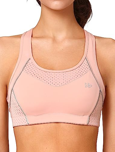 Yvette Damen Sport BH Starker Halt Große Brüste Bra Ringerrücken Bügellos Gepolstert Bustier für Fitness Joggen Yoga Pink M Große Größen
