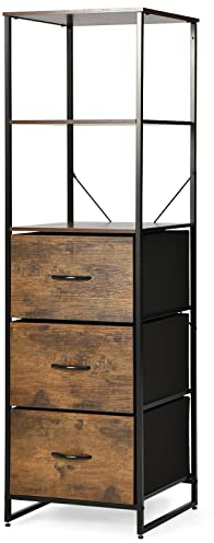 COSTWAY Bücherregal industriell, Standregal mit 3 Schubladen & 3 offenen Regal, Aufbewahrungsschrank aus Holz mit Metallrahmen, Büroregal Kommode für Wohnzimmer, Arbeitszimmer 43x39x156cm