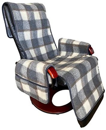 Alpenwolle Sesselschoner Relaxsessel Kariert mit Taschen, 100% Merinowolle