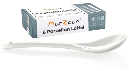 Marzoon Porzellan Eierlöffel Set – 6 Stück Weiß – Elegante Allrounder für Genießer - Vielseitige Diplöffel für Eier, Dips, Kaffee, Tee & Desserts