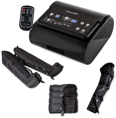 Dinamicamed ® Premium 4.0 Pressoterapia Linfodrenaggio Professionale Digitale Compact, Pressoterapia per Casa con 6 Programmi, Massaggio Linfodrenante 4 Camere Gambali XL, Fascia Addome e Bracciale