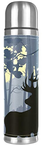 Isolierte Wasserflasche Edelstahl-Wasserflaschen Metall-Wasserflasche,Waldtier Hirsch Silhouette