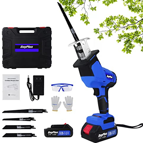 Scie à main sans balais pour bois, scie alternative 21 V avec bouton de verrouillage de vitesse et lampe de travail LED, charge rapide, vitesse variable 0-1900 tr/min, scie à bois pour couper l'arbre
