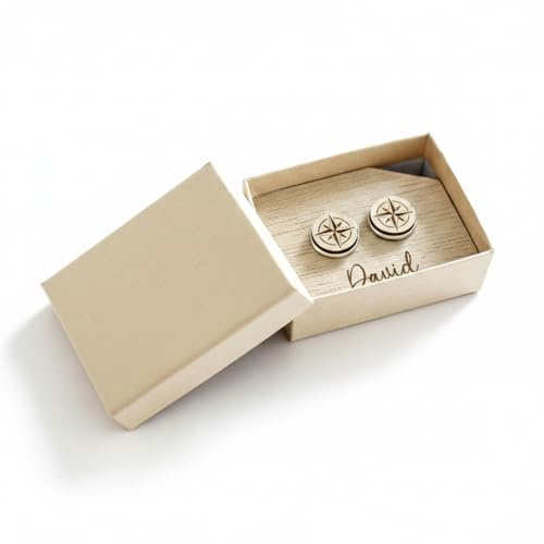 Madera de Boj | Gemelos para Camisa Personalizados para Boda | Fabricado en Metal y Madera MDF