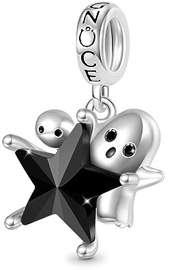 GNOCE Charm Perle Halloween Geist umarmt schwarzen Stern Anhänger 925 Sterling Silber Charm Fit Alle großen Marken von Armband/Halskette (umarmt Stern)