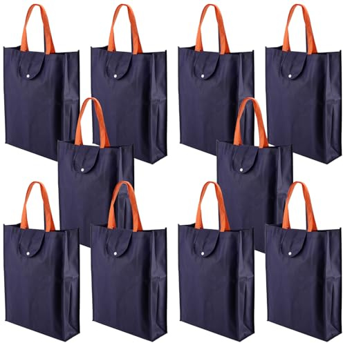 MOUYAT Confezione da 10 borse per la spesa riutilizzabili, 35 x 12 x 45 cm, grandi borse della spesa con manico, pieghevoli e lavabili, in tessuto, per generi alimentari, viaggi, picnic, campeggio,