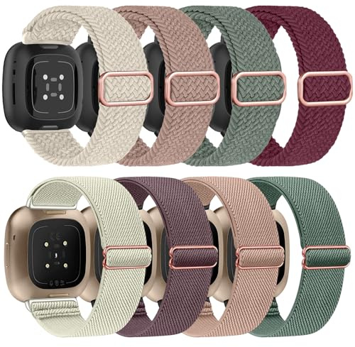 Zspoly 4 Stück Stretch Nylon Armbänder, Kompatibel mit Fitbit Versa 4/Fitbit Versa 3 Armbänder/Fitbit Sense 2/Fitbit Sense Armbänder, Einstellbare Weiche Woven Übung Armbänder für Männer und Frauen
