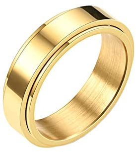 KnBoB 6MM Titan Damen Herren Paar Ring Gold Spinner Ring Einfach Schmuck Ringe Angst Größe 52 (16.6)