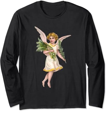 Heavenly Young Vintage Angel with flowers and palm leaves Long Sleeve T-Shirt