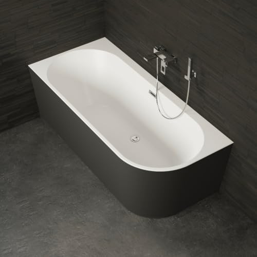 Baignoire Semi-îlot Murale D'angle Capri 180 Gauche Noire 180 X81 X58 Cm, By Spalina
