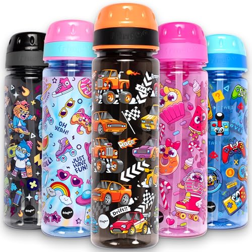 Fringoo Kinder-Wasserflasche – 650 ml Trinkhalm-Wasserflasche mit Tragegriff, auslaufsicheres Design, BPA-frei, Schulwasserflasche für Kinder