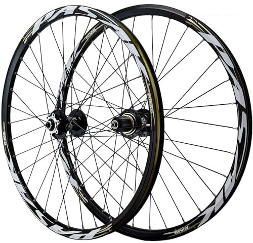 26/27.5/29 Tums MTB Hjulset Skivbroms Snabbkoppling Mountainbike Hjul Legering Dubbellager Fälg Fram och Bakhjul för 7-12 Speed Kassett 32 hål,Black,26inch