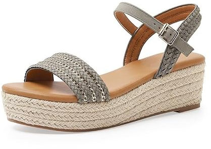Xytraiihw Sommer Frauen Sandalen, Handgemachte Hanf Seil Keile Schuhe Outdoor Freizeit Anti-Rutsch Strand Hausschuhe Offene Zehe Sommerschuhe,Grau,35