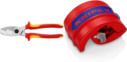 Knipex Kabelschere mit Doppelschneide verchromt, isoliert mit Mehrkomponenten-Hüllen & BiX® Schneider für Kunststoffrohre und Dichthülsen, 20-50 mm