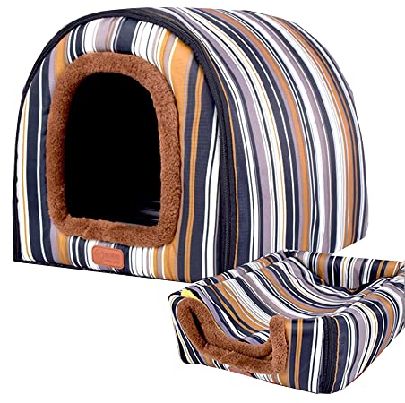 Tragbares Iglu-Hundebett, XXL, 2-in-1, abnehmbar, waschbar, gemütliche Höhle mit Dach, groß, faltbar, rutschfest, Haustiersofa, Schlafnest für Wärme