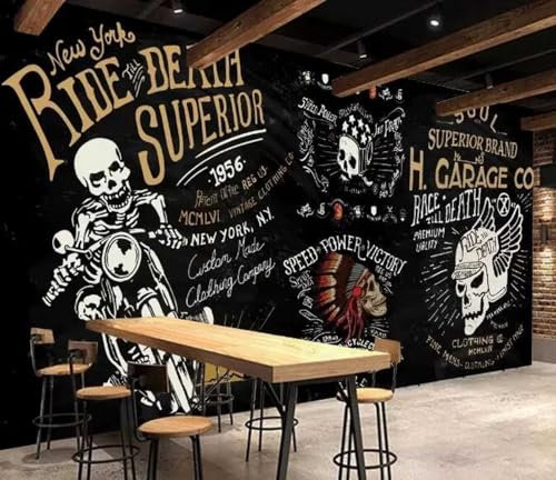 Kitquiver 3D Skelettmotorrad Wandbilder 3D Schwarz Und Weiß Muster Tapete Wandbild Wohnzimmer Hintergrund Selbst Klebe Wandverkleidung Markt Wallpap 200x140cm