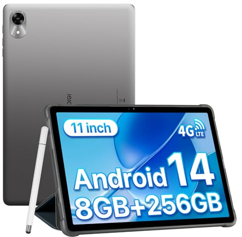 UMIDIGI Tablet Android 14, 11 Zoll 8(4+4) GB RAM+256GB ROM/TF 1TB, 4G Dual SIM Tablets mit Stift, 7200mAh, 13MP Kamera, Octa-Core Tablet PC GPS/OTG/BT5.0/Face ID, 2024 Neueste G9 Tab-Grau
