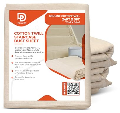24ft x 3ft Staircase Cotton Twill Dust Sheet | Heavy Duty Washable Staircase Runner for DIY, Paint Shield, Furniture Carpet Protection, Home Decor & Painting Projects | Strong Drop Cloth (1)