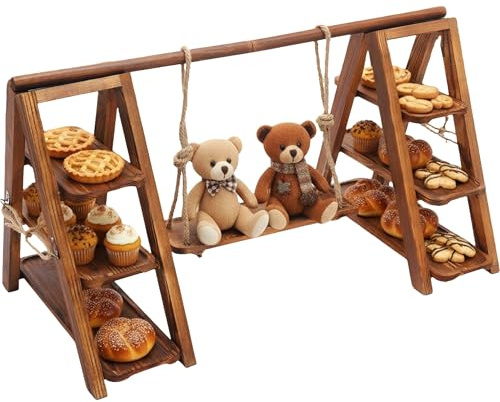 TaNeHaKi Etagere Holz 3 Etagen Massivholz Cupcake ständer kuchenständer 6kg | Massivholz Holzkohle, 3 Etagen Abnehmbar, Tortenständer Servierplatte, Jubiläum, Minimalistisch, 92x40x48cm