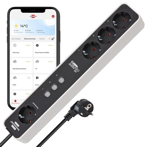 Brennenstuhl Connect Ecolor WLAN Steckdosenleiste 4-Fach | 3 einzeln schaltbare Steckdosen und 1 permanente Steckdose, kompatibel mit Alexa und Google Assistant, kostenfreie App, 1,5m