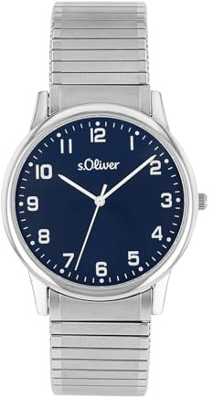 s.Oliver Armbanduhr Herren Quarzuhr Analog, mit Edelstahl Armband, Blau, 3 bar Wasserdicht, Kommt in Uhren Geschenk Box, 2038598