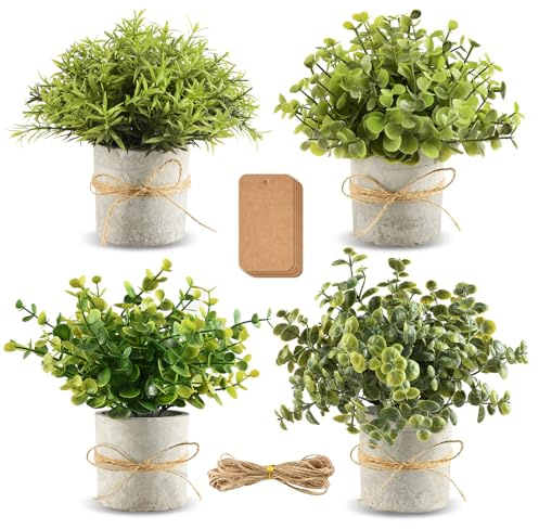 Joyblossom 4 Stück Kunstpflanzen Klein mit Topf, Künstliche Pflanzen, Künstliche Pflanzen Wie Echt, Innen Deko Kleine mit Töpfen, Fake Plant für Tisch, Balkon, Büro, Schlafzimmer, Küchen Deko