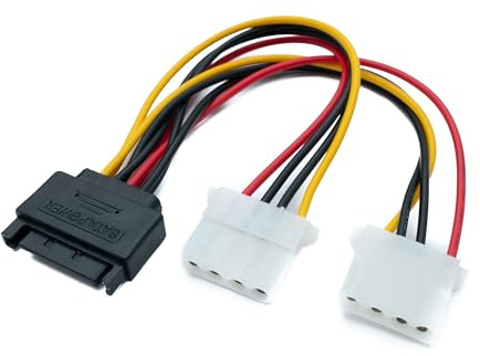 System-S Cable SATA Y de 20 cm, 15 pines macho a 2 conectores Molex LP4 IDE de 4 pines hembra