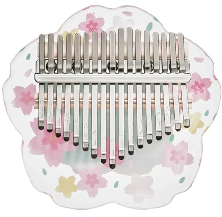 Kalimba Daumenklavier 21 Töne mit Schutzcase Komplett-Set, Sakura-Form Transparentes Kristall-Kalimba 17 Töne, Professionelles Musikinstrument für Anfänger (Grün, L)