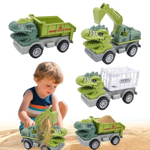 Baustellenfahrzeuge ab 3 Jahre,3 Stück Dinosaurier Sandkasten Spielzeug Set mit Bagger,Transporter,Kipplaster,Robuster Sandspielzeug Fahrzeuge Auto Geeignet als Sandspielzeug für Kinder ab 2+ (01)