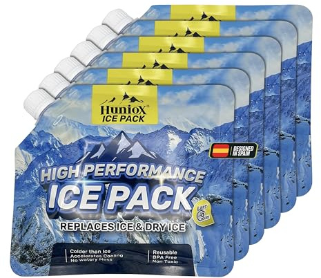 Huniox® Ice Pack - Accumulateur de Froid Longue Durée - Bloc Refrigerant pour Glaciere - Pain de Glace Mini - Pack Glace Glaciere - Pain de Glace Souple (Six, 6)