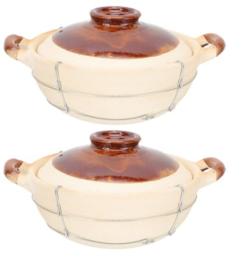 Mipcase Cazuela De Barro Con Mango Ergonómico 0,5l Pequeña Resistente a Altas Temperaturas Sola Porción De Arroz Utensilios De Barro Para Hornear Cocinas Domésticas Con Tapa 2 Piezas