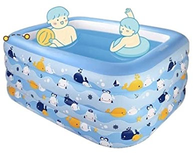 OUYUE Piscina Hinchable Piscina Infantil Hinchable Azul De 4 Anillos, Piscina Rectangular 180x135x70 Cm Piscina Inflable sobre El Suelo Piscina para Exteriores