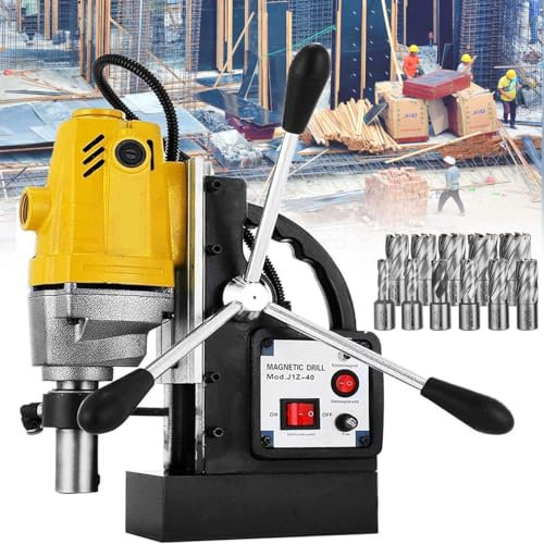 Electric Magnetic Drill Press for Steel Structure, 1100W Power with 11 Drill Bits, Ideal for Shipbuilding and Heavy-Duty Drilling