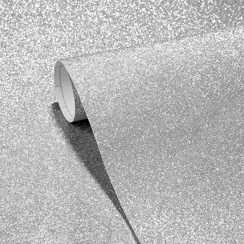 Stickyart Carta da Parati Adesiva Glitterata Argenta 40cm X 700cm Adesivi Murali Argento Carta Adesiva Per Mobili Pellicola Adesive Per Mobili Rivestimento Parete Per Camera da Letto Armadio Deco