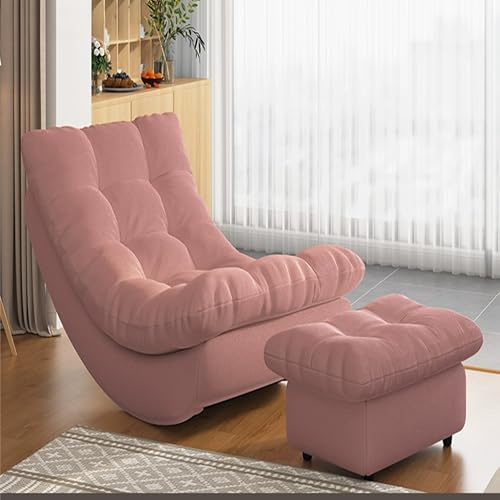 XULOEGYUNE Lazy Relaxliege mit Fußhocker und USB-Anschluss, 15°/30° Kippschutz und Schüttelschutz, bequemer Loungesessel für den Einsatz im Wohnzimmer, Schlafzimmer und Büro (Rosa)