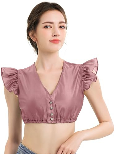 KOSMEEU Dirndl Bluse Damen Dirndlbluse Spitze Trachtenbluse Rosa Dirndlblusen Schlicht Oktoberfest Spitzenbluse Trachten Bluse Bayrische Tracht V-Ausschnitt 38
