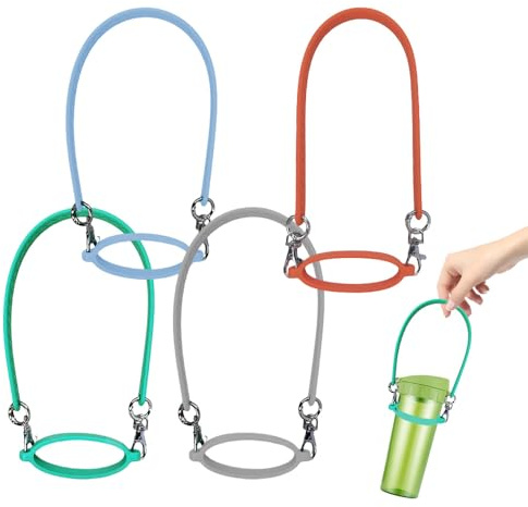 XINGSUI 4 Stück Wasserflasche Riemen Lanyard, für Radfahren und Wandern | Silikon, 4 Farben, wiederverwendbar, mit Trageband und Metallverschluss, leicht zu reinigen, für Flaschen von 16–40 Unzen