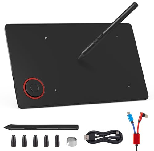 IMAGE Tragbares Grafiktablett 8,9*5,3 Zoll mit 8192 Stufen batterielosem Stift und 1 magischem Kreis 4 Schnelltaste, kompatibel mit Windows/Mac/Android für Malerei, Design & Online-Unterricht, Schwarz