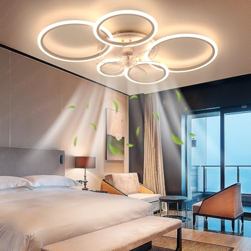 Oyajia Deckenleuchte mit Ventilator, leise, weiß, Deckenventilator mit Beleuchtung, App und Fernbedienung, 72 W, 6270 lm, Dimmbar, RGB LED, für Wohn- Schlaf- und Esszimmer, 6-Gang, Timer