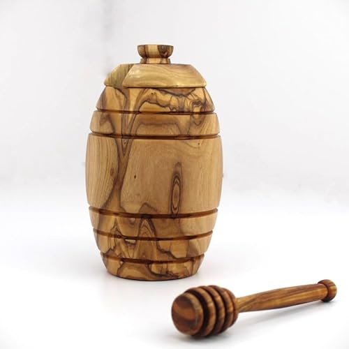Cartava Handgefertigte Honigdose aus Olivenholz – mit passendem Honiglöffel (14cm), nachhaltig, rustikales Design, ideal für Honig